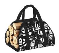 EdWal Black White Striped Flowers Print Log Carrier Bag with Open Sides Wood Log Holder for Fireplace Tote Bag Fireplace Accessory