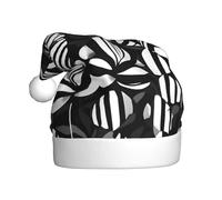 EdWal Black White Striped Flowers Print Plush Santa Hat, Christmas Hats For Adults, Cozy Holiday Headwear, For Christmas Parties