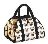 EdWal Black Yellow Pug Print Log Carrier Bag with Open Sides Wood Log Holder for Fireplace Tote Bag Fireplace Accessory