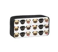 EdWal Black Yellow Pug Print Pen Organizer Bag Pouch Large Capacity Pencil Case with Zipper Durable Pen Case for Stationery