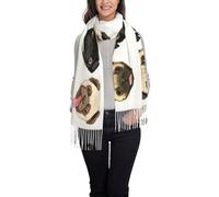 Edwal Black Yellow Pug Print Winter Scarf For Women Shawl Cashmere Feel Tassel Plaid Large Oversized Scarves Wraps