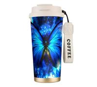 EdWal Blue Butterfly Print Insulated Stainless Steel Travel Coffee Mug,Coffee Cups with Lids, for Hot Cold Drinks