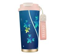 EdWal Blue Mini Flower Swirl Print Insulated Stainless Steel Travel Coffee Mug,Coffee Cups with Lids, for Hot Cold Drinks