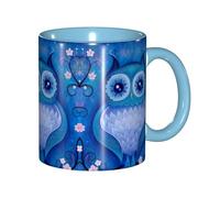 EdWal Blue Owl Print Tea Cups with Handle, Ceramic Ceramic Mug for Tea and Coffee Gift for Women Microwave Safe