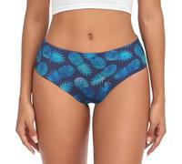 EdWal Blue Pineapple Print Womens High-Waisted Briefs Panties, Moisture-Wicking Underwear, Bikini Brief Underwear