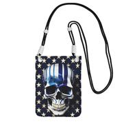 EdWal Blue Stripe Stars Skull Print Crossbody Bag For Women, Mini Phone Purses, Cute Phone Wallet, For Hiking Travel Gift