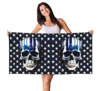EdWal Blue Stripe Stars Skull Print Spa Bath Towels 70cm X 140cm,Soft Quick Drying Beach Towels For Bathroom,Gym,Travel