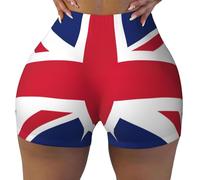 EdWal British Flag Print High Waisted Yoga Shorts for Women Elastic Waist Short Running Gym Workout and Home Daily Dress Black