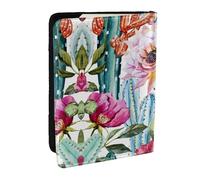 EdWal Cactus Succulent Rose Print Passport Cover with Credit Card Holder Leather Passport Case, for Women Men Family ID Travel