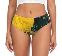 EdWal Cafe Terrace At Night Print Womens High-Waisted Briefs Panties, Moisture-Wicking Underwear, Bikini Brief Underwear Black