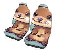 EdWal Cartoon Cute Otters Print Front Seat Covers, Easy To Install Two Car Seat Protector Cover Set Accessories Auto Trucks Suv
