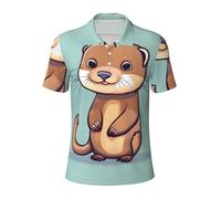EdWal Cartoon Cute Otters Print Men's Polo Shirts Short Sleeve, Moisture Wicking Golf Shirts for Men, for Casual Sporty Black