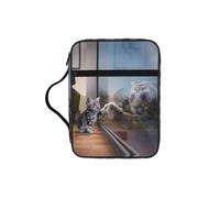 EdWal Cat and Reflection Tiger Animal Print Bible Case Cosmetic Bag with Sturdy Handle Wash Bag Tablet Sleeve Small Tool Bag for Books