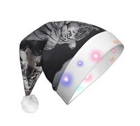 EdWal Cat Pictures Big Tiger Print Led Christmas Beanie Light Up Christmas Hats, Knit Hats With Led Lights, Unisex Winter Santa Hat