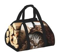 Edwal Cat Under Blanket Print Log Carrier Bag with Open Sides Wood Log Holder for Fireplace Tote Bag Fireplace Accessory