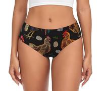 EdWal Chicken Print Print Womens High-Waisted Briefs Panties, Moisture-Wicking Underwear, Bikini Brief Underwear Black
