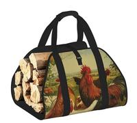 Edwal Chickens and Farm Print Log Carrier Bag with Open Sides Wood Log Holder for Fireplace Tote Bag Fireplace Accessory