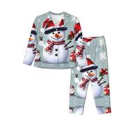 EdWal Christmas Happy Snowman print Pajama Set for Women Women Pajama Set Fashion Long-Sleeve Shirt and Full Length Bottom Black