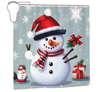 EdWal Christmas Happy Snowman Print Polyester Shower Curtain For Bathroom With Hooks 185cm Long, Waterproof Bath Accessories
