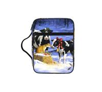 EdWal Christmas Snow Milk Cow Print Bible Case Cosmetic Bag with Sturdy Handle Wash Bag Tablet Sleeve Small Tool Bag for Books