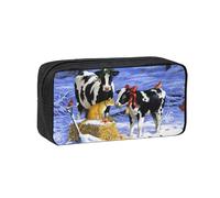 EdWal Christmas Snow Milk Cow Print Pen Organizer Bag Pouch Large Capacity Pencil Case with Zipper Durable Pen Case for Stationery