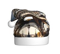 EdWal Cityscape Paris Eiffel Tower France Print Plush Santa Hat, Christmas Hats For Adults, Cozy Holiday Headwear, For Christmas Parties