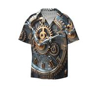 EdWal Clock Gear Print Mens Short Sleeve Button Down Shirts Casual Loose Fit Summer Beach Shirts Men's Dress Shirts Black