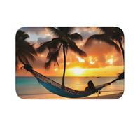 EdWal Coconut Beach Sunset Hammock Print Crystal Velvet Entry Rug Non-Slip Indoor Front Doormat For Porch Or Home Decor, 60x40 Cm