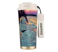 EdWal Coconut Beach Sunset Hammock Print Insulated Stainless Steel Travel Coffee Mug,Coffee Cups with Lids, for Hot Cold Drinks