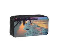 EdWal Coconut Beach Sunset Hammock Print Pen Organizer Bag Pouch Large Capacity Pencil Case with Zipper Durable Pen Case for Stationery