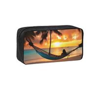EdWal Coconut Beach Sunset Hammock Print Pen Organizer Bag Pouch Large Capacity Pencil Case with Zipper Durable Pen Case for Stationery
