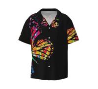 EdWal Colorful Butterfly Print Men's Print T Shirts Short Sleeve Polo Shirts Casual Summer Beach Shirt for Men Black