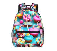EdWal Colorful Sweet Lollipop Cupcake Donut Print Hiking Backpack Laptop Backpack For Men Women Waterproof Rucksack Easy To Clean Travel Bag