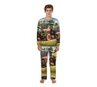 EdWal Company Farm Tractors Print Mens Pajama Set Pjs Sleepwear Lightweight Long Sleeve Pjs Soft Comfy Sleep Set With Pocket Black