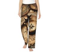 EdWal Compass And Old World Map Print Women'S Lightweight Lounge Pajama Pants - Soft Breathable Versatile Sleep Bottoms S-3xl