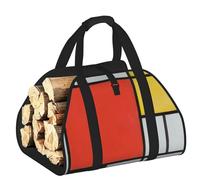 EdWal Composition in Red Yellow Blue and Black Print Log Carrier Bag with Open Sides Wood Log Holder for Fireplace Tote Bag Fireplace Accessory