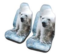 EdWal Cool Animal White Polar Bear Print Front Seat Covers, Easy To Install Two Car Seat Protector Cover Set Accessories Auto Trucks Suv