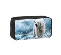 EdWal Cool Animal White Polar Bear Print Pen Organizer Bag Pouch Large Capacity Pencil Case with Zipper Durable Pen Case for Stationery