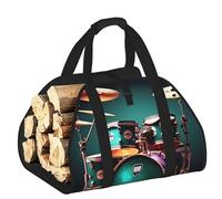 EdWal Cool Drum Set Print Log Carrier Bag with Open Sides Wood Log Holder for Fireplace Tote Bag Fireplace Accessory