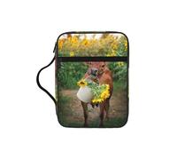 EdWal Cow in Sunflowers Print Bible Case Cosmetic Bag with Sturdy Handle Wash Bag Tablet Sleeve Small Tool Bag for Books