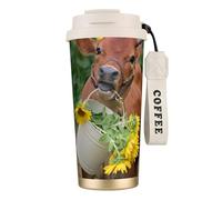 EdWal Cow in Sunflowers Print Insulated Stainless Steel Travel Coffee Mug,Coffee Cups with Lids, for Hot Cold Drinks