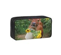 EdWal Cow in Sunflowers Print Pen Organizer Bag Pouch Large Capacity Pencil Case with Zipper Durable Pen Case for Stationery