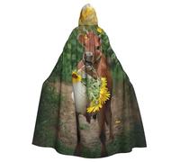 EdWal Cow In Sunflowers Print Unisex Adults Hooded Cloak Cape Uniform, Hooded Robe, For Halloween Cosplay Costumes