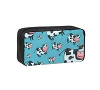 EdWal Cow Print Pen Organizer Bag Pouch Large Capacity Pencil Case with Zipper Durable Pen Case for Stationery