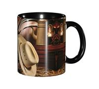 EdWal Cowboy Black Hat Western Boots Print Tea Cups with Handle, Ceramic Ceramic Mug for Tea and Coffee Gift for Women Microwave Safe
