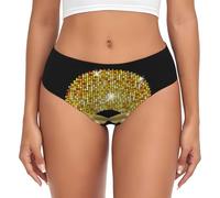 EdWal Cute African Woman Polka Print Womens High-Waisted Briefs Panties, Moisture-Wicking Underwear, Bikini Brief Underwear Black