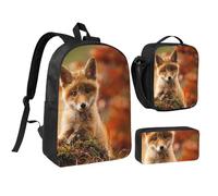 EdWal Cute Baby Fox print 3Pcs Backpack School Backpack with Lunch Box and Pencil Pouch Lightweight Bookbag