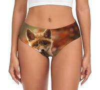 EdWal Cute Baby Fox Print Womens High-Waisted Briefs Panties, Moisture-Wicking Underwear, Bikini Brief Underwear Black