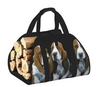 Edwal Cute Basset Hound Puppies Print Log Carrier Bag with Open Sides Wood Log Holder for Fireplace Tote Bag Fireplace Accessory