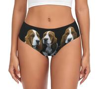 EdWal Cute Basset Hound Puppies Print Womens High-Waisted Briefs Panties, Moisture-Wicking Underwear, Bikini Brief Underwear Black